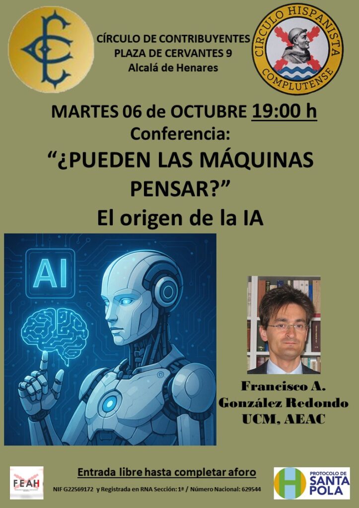 Cartel de la conferencia ¿Pueden las máquinas pensar? El origen de la IA, el 6 de octubre a las 19:00 en el Círculo de Contribuyentes